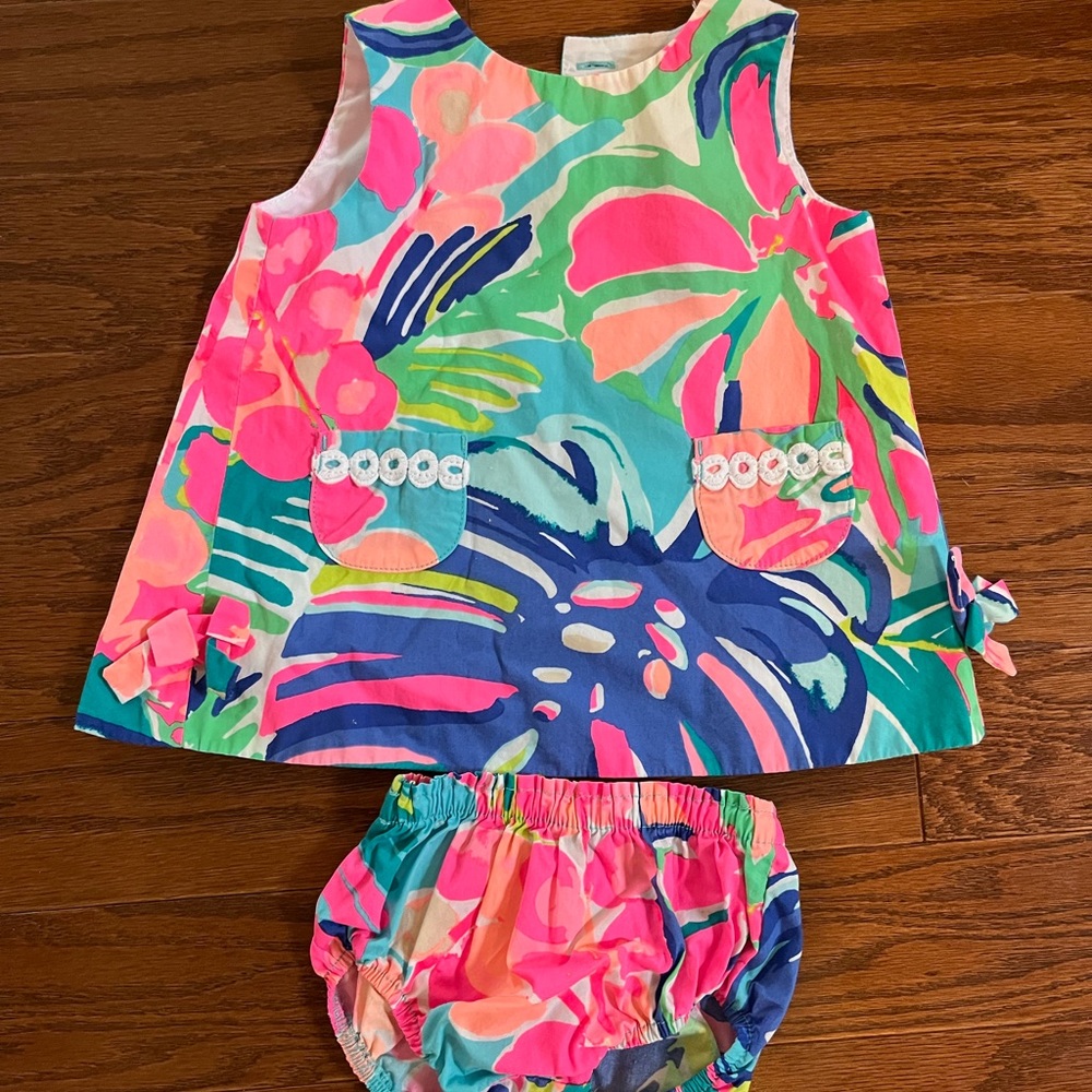 Lilly Pulitzer 3 to 6 months shift dress with matching diaper cover.
